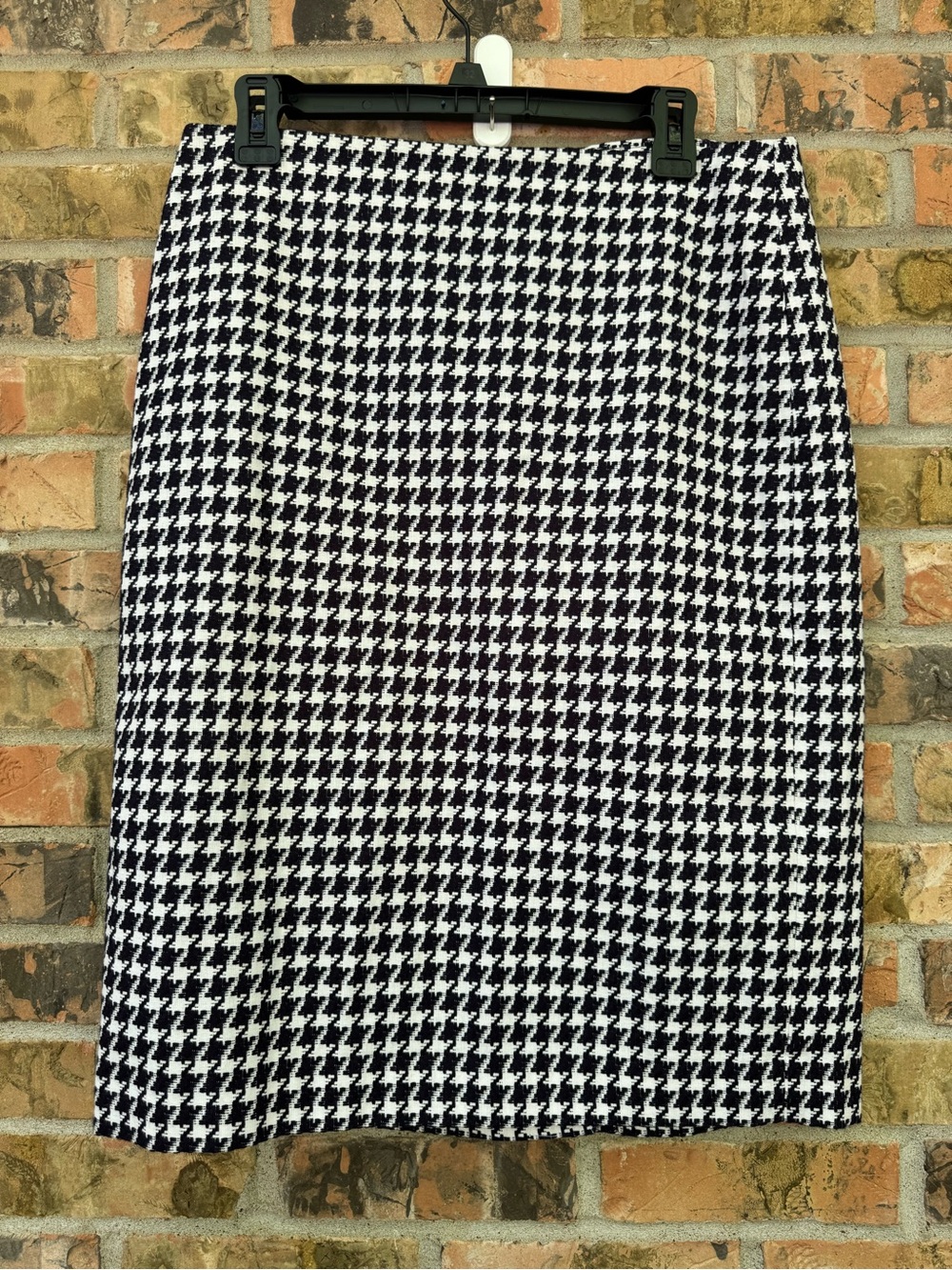 Talbots Navy White Houndstooth Tweed Pencil Skirt Size 10 Cotton Lined Career
